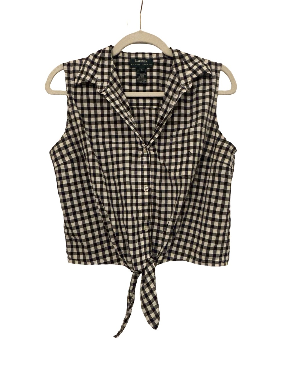 Ralph Lauren Black White Gingham Western Cottagecore Button Sleeveless Shirt L